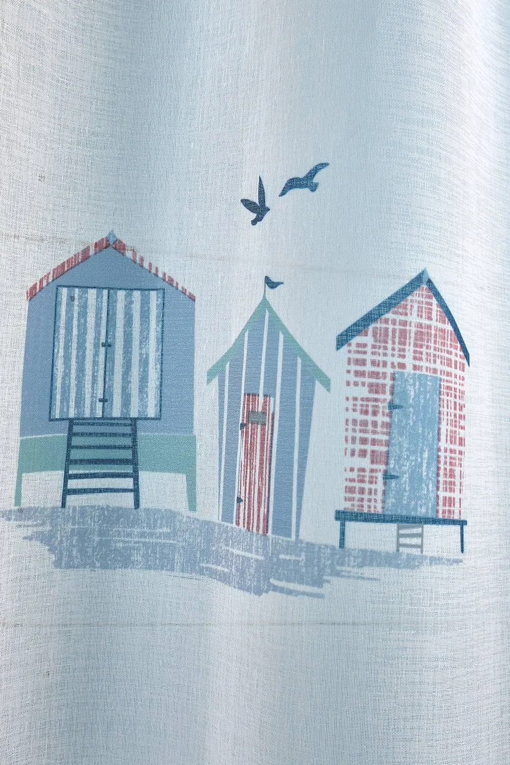 Fusion 'Beach Huts' Coastal Themed Voile Panel in Blue 3
