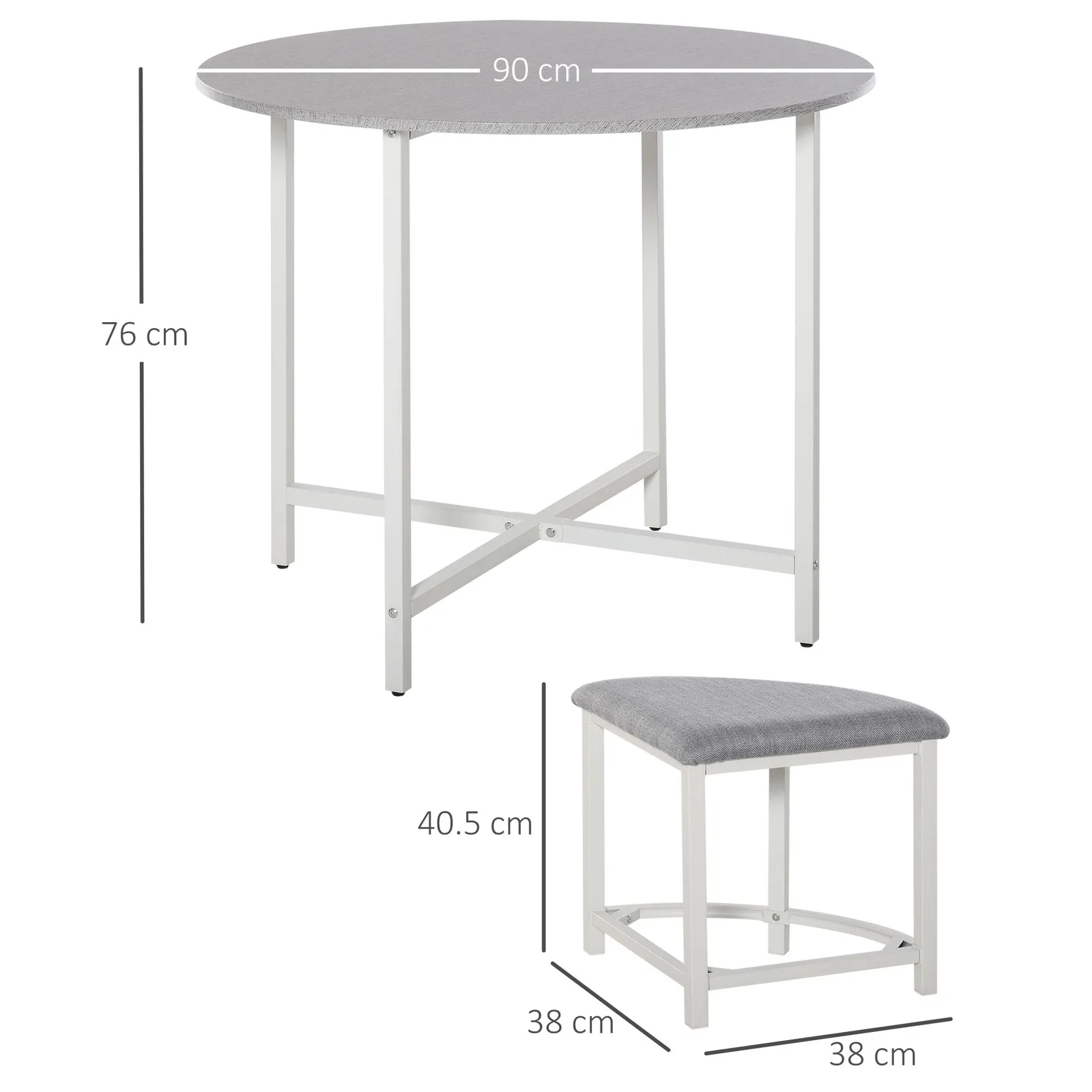 HOMCOM Modern Round Dining Table Set with 4 Upholstered Stools for Dining Room in Grey 3