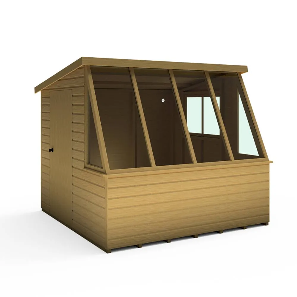 Shires Iceni 8x8' Potting Shed Pre Hung Doors with Opening Glass Side Window in Brown 3