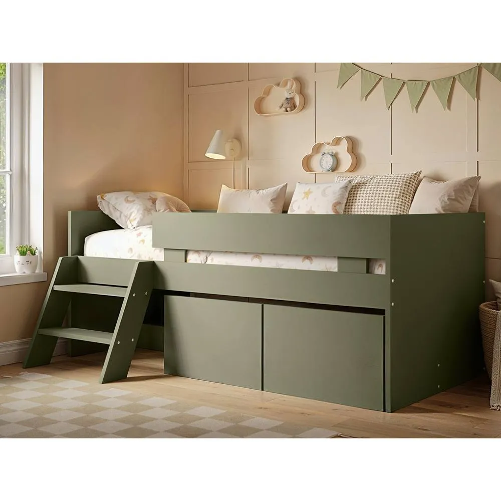 Flair Logan Single Storage Low Sleeper Bed in Green 1