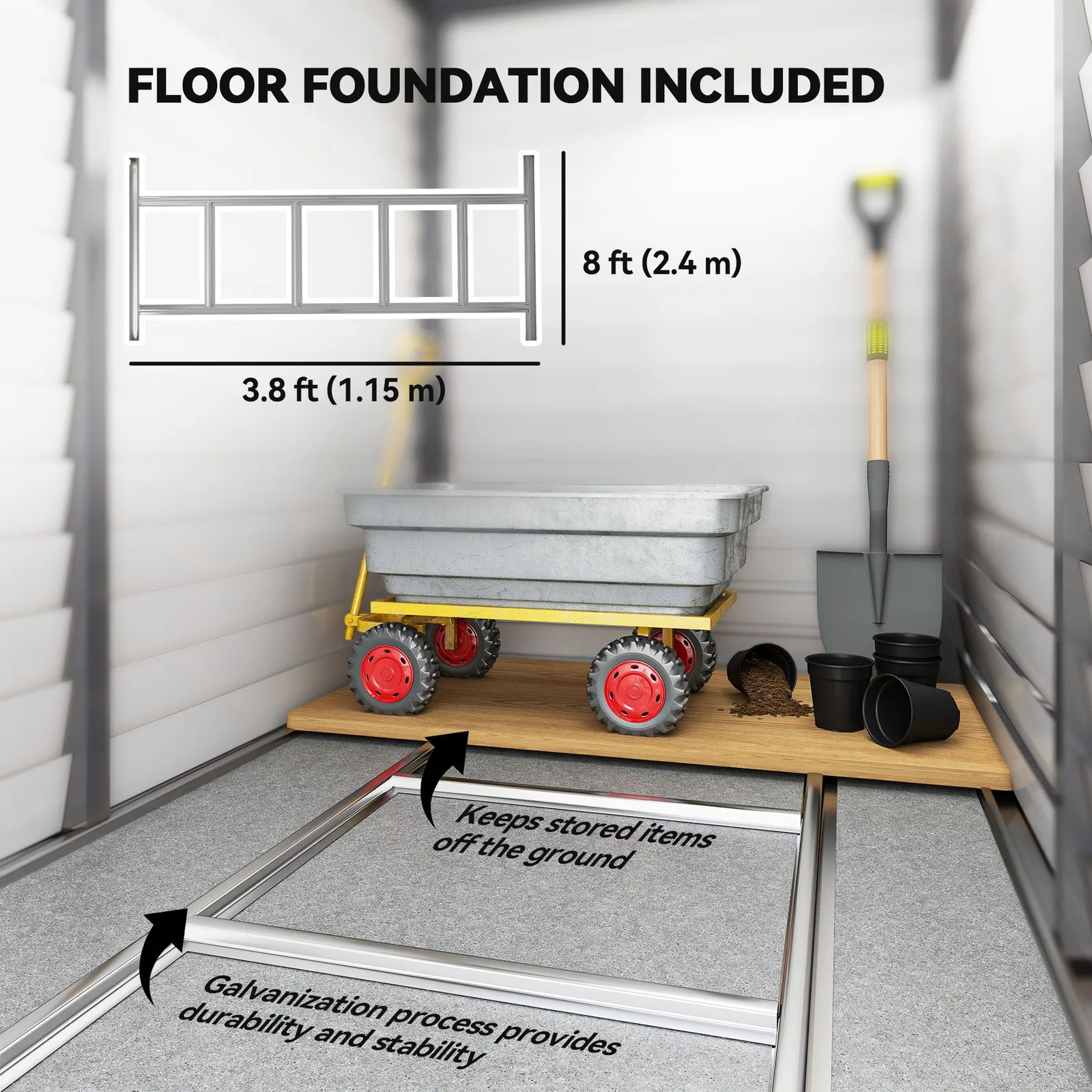 OUTSUNNY 5 x 9ft Galvanised Metal Garden Shed with Foundation Kit, Grey 6