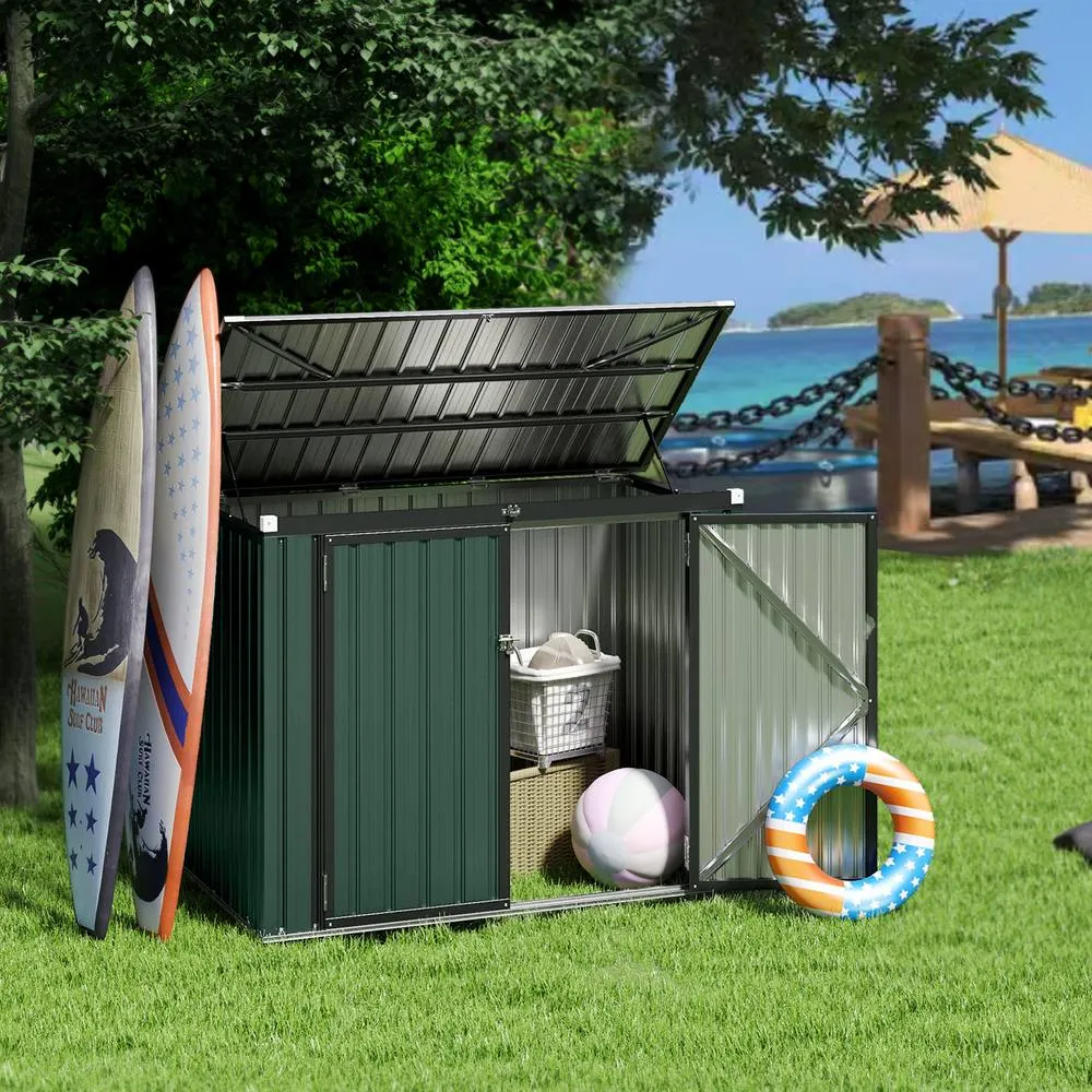 Costway Outdoor Trash Can Storage Shed Lockable Garden Shed w/ 2 Doors in Green 4