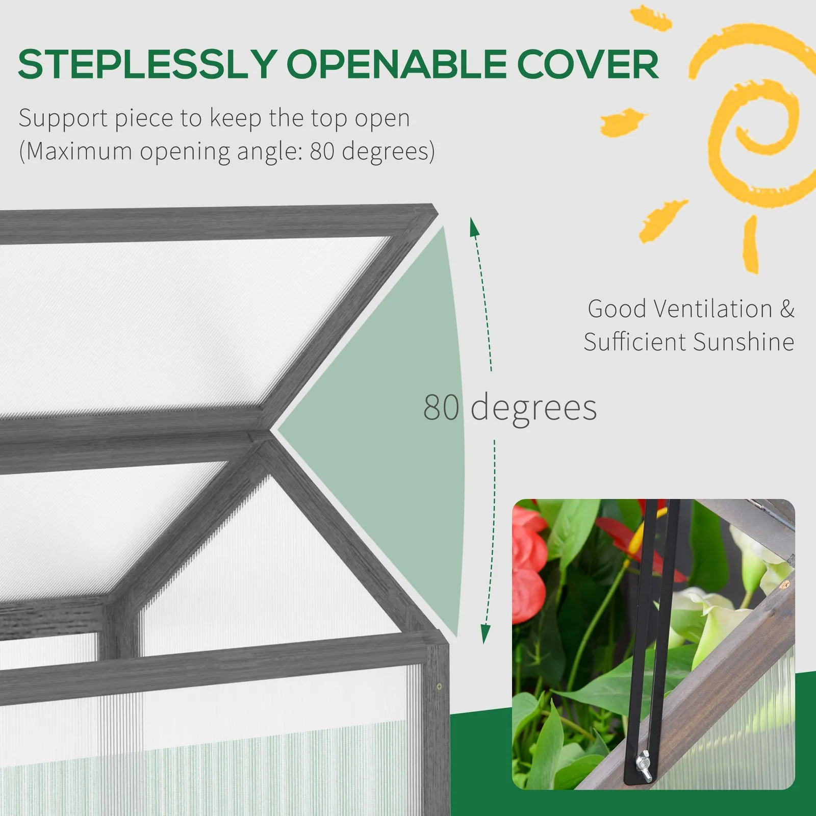 OUTSUNNY Wooden Cold Frame Greenhouse Garden Polycarbonate Grow House in Grey 5