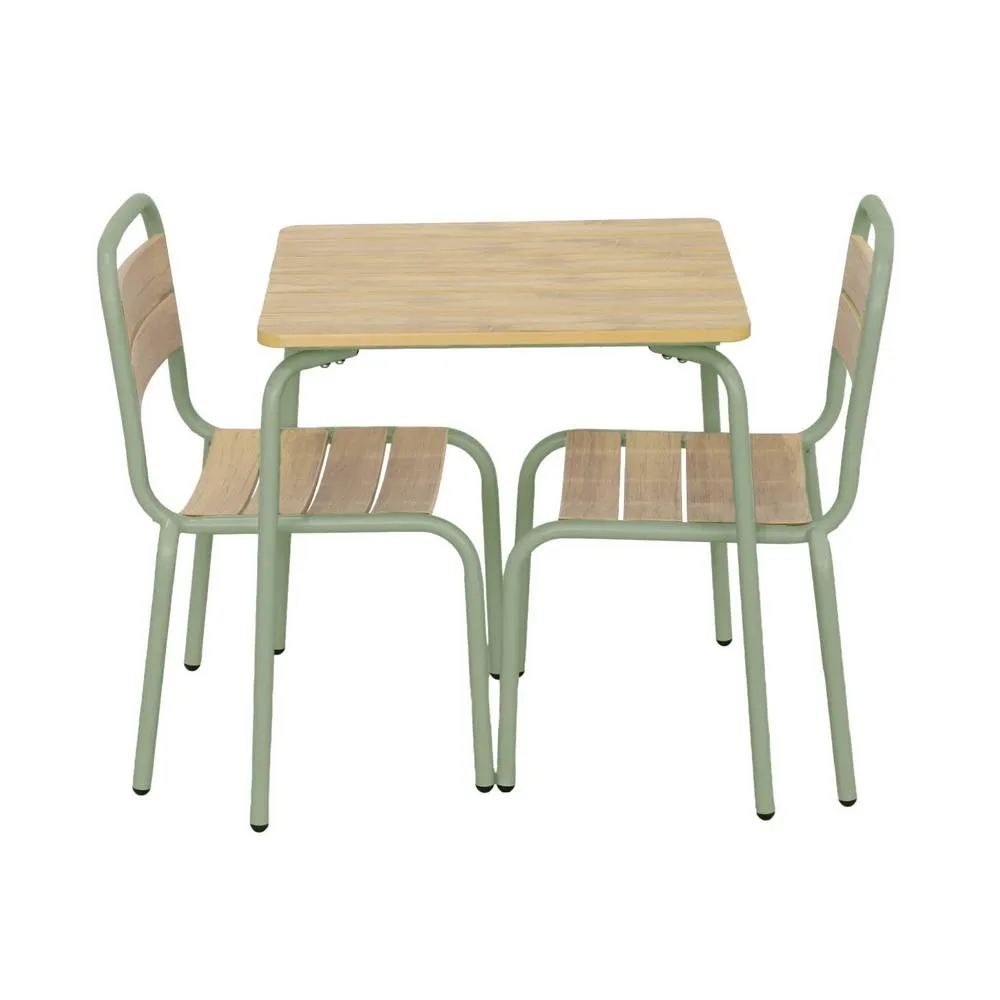 sweeek Children's garden table with steel & wood decor + 2 chairs in Light Green 2