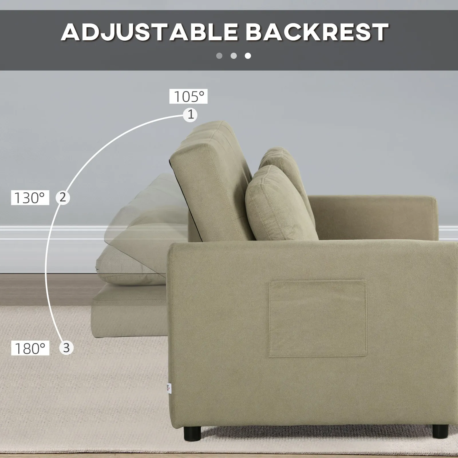 HOMCOM 2 Seater Sofa Bed Convertible Bed Settee with Cushions, Pockets in Brown 6