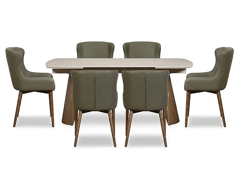 Sansa Rectangular Draw Leaf Extending Dining Table and 6 Faux Leather Chairs with Wooden Legs - Green - In Time for Christmas