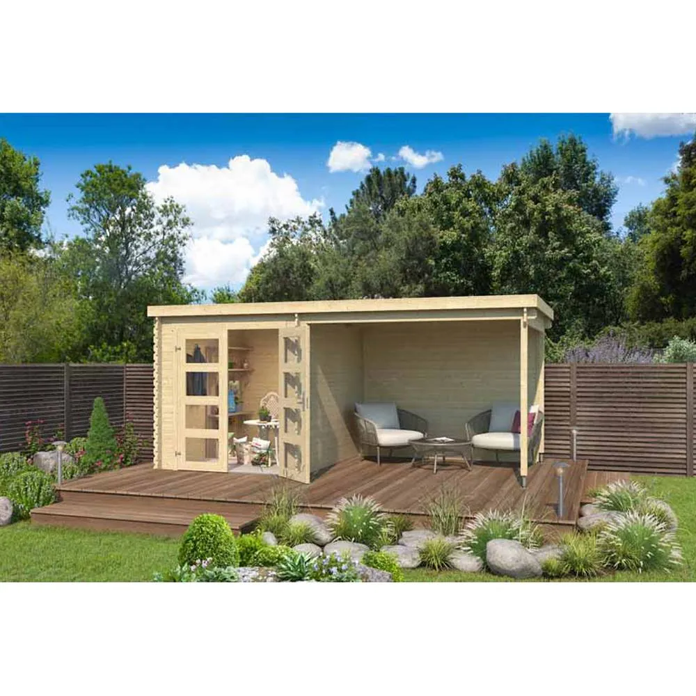 Lasita Maja Ltd Long Beach-Log Cabin, Garden Room, Home Office L492.2xW254.9xH216.6 cm in Light Tan