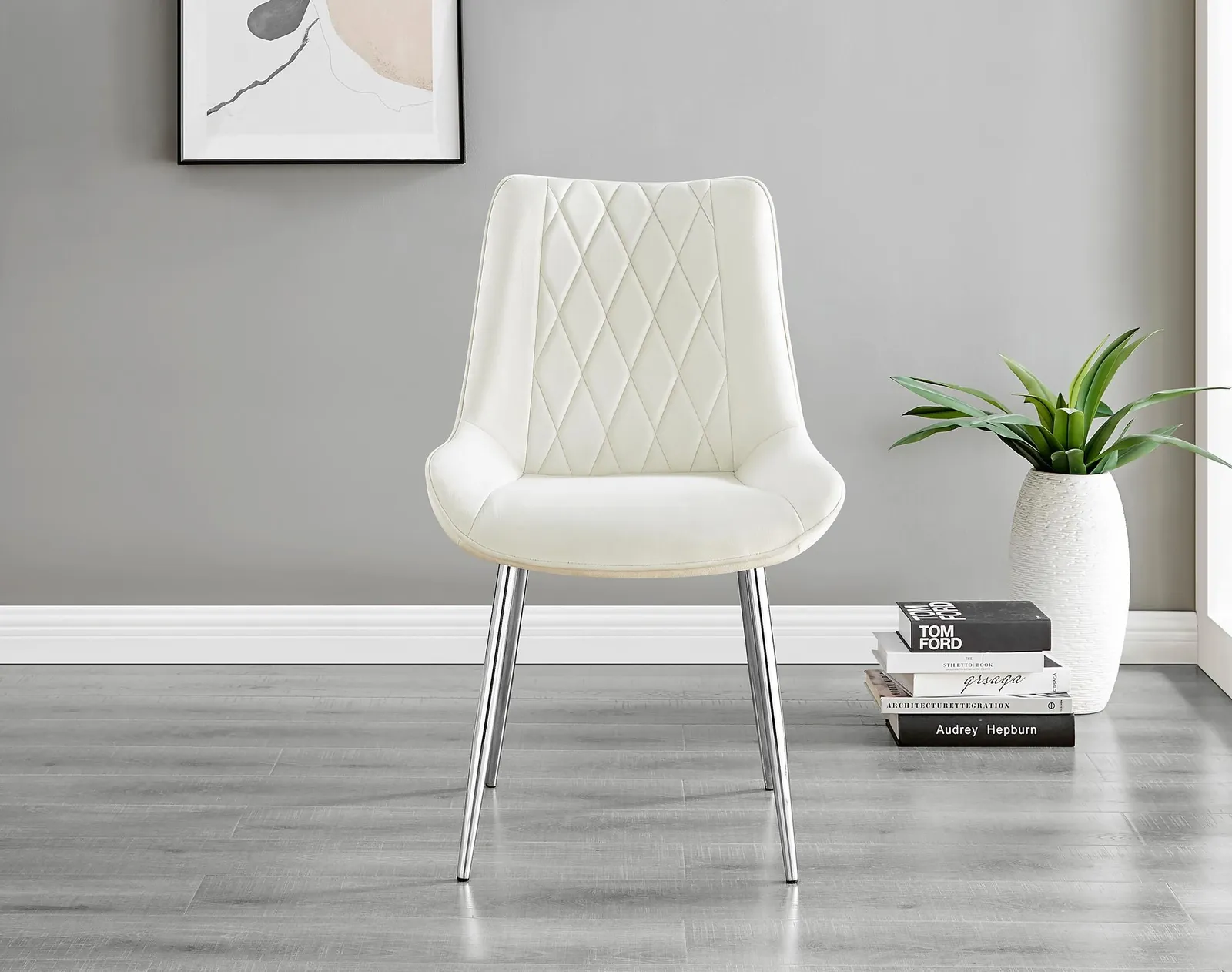 FurnitureboxUK 2x Pesaro Velvet Silver Leg Luxury Dining Chairs in Cream 3