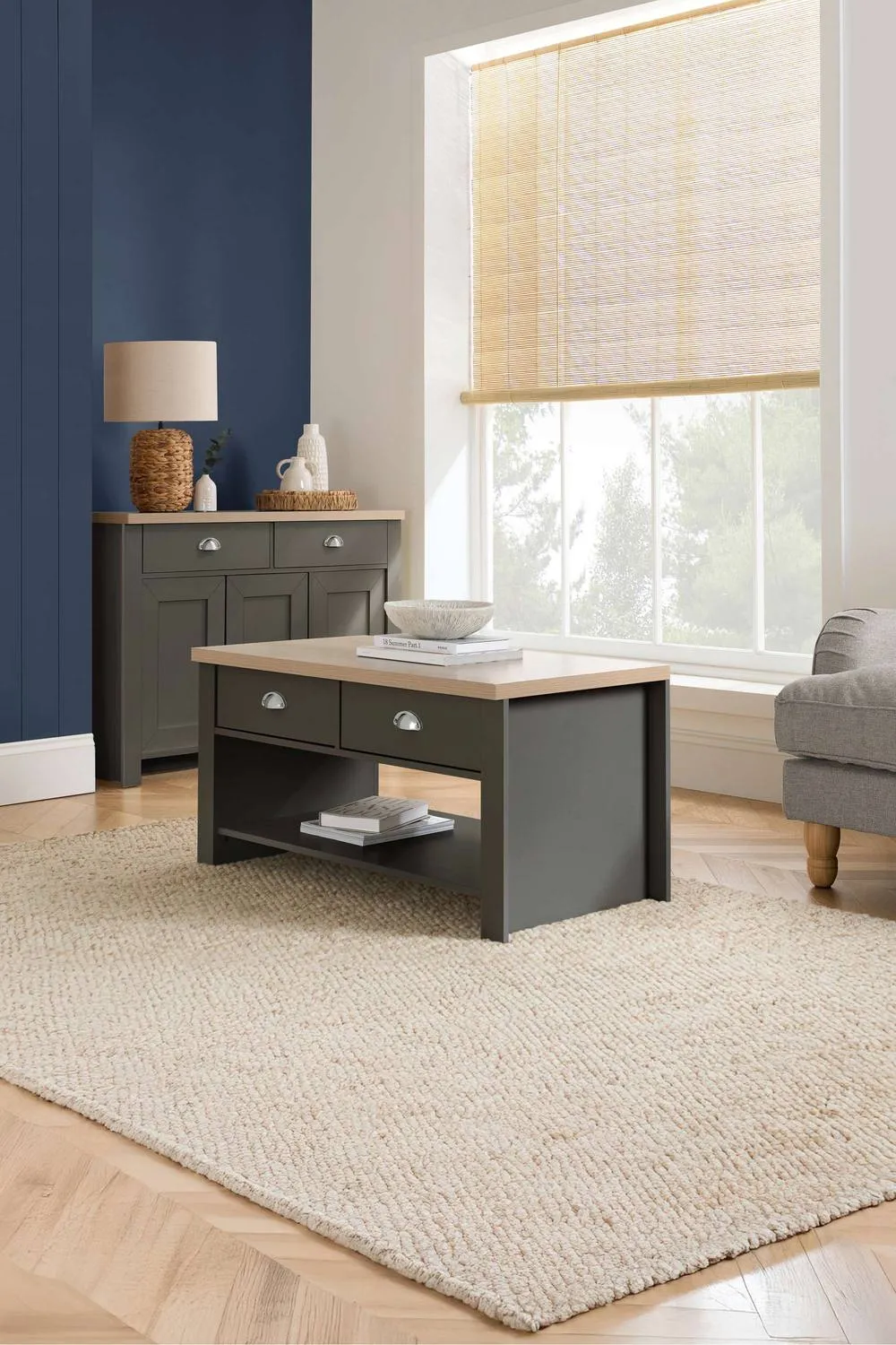 Birlea Highgate 2 Drawer Coffee Table in Dark Grey
