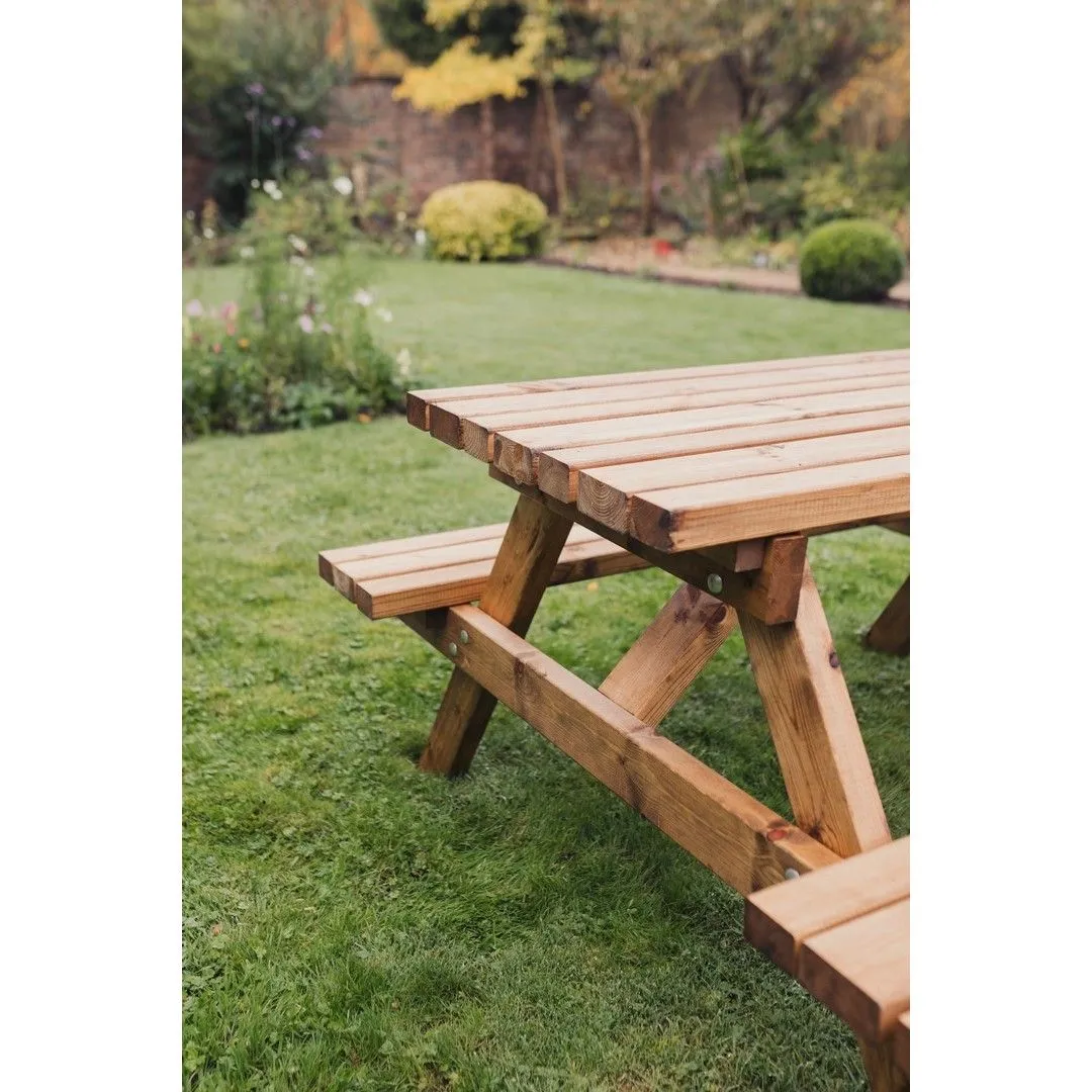 Churnet Valley Garden Furniture Ltd Valley Deluxe Picnic Table - L180 x W150 x H90cm - Partially Assembled in Brown 4