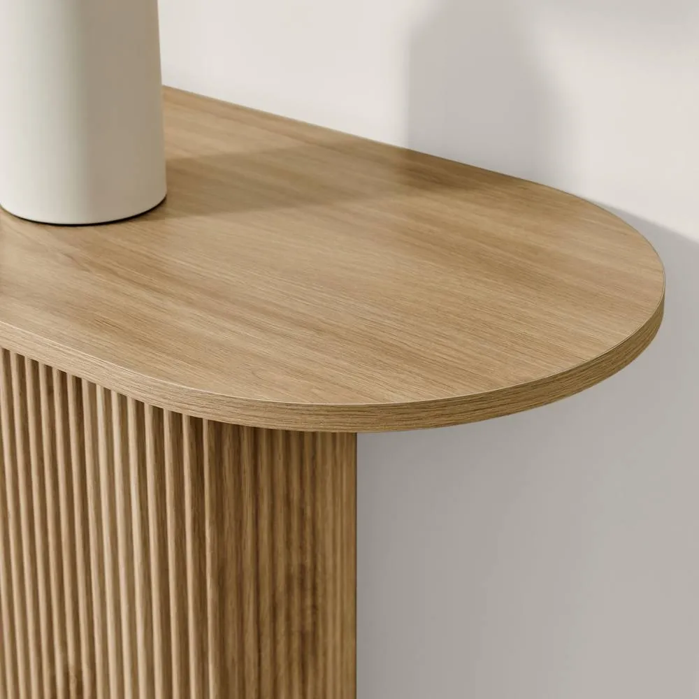 FurnitureboxUK Penrose Rounded Oak Effect Wood Console Table in Light Brown 4