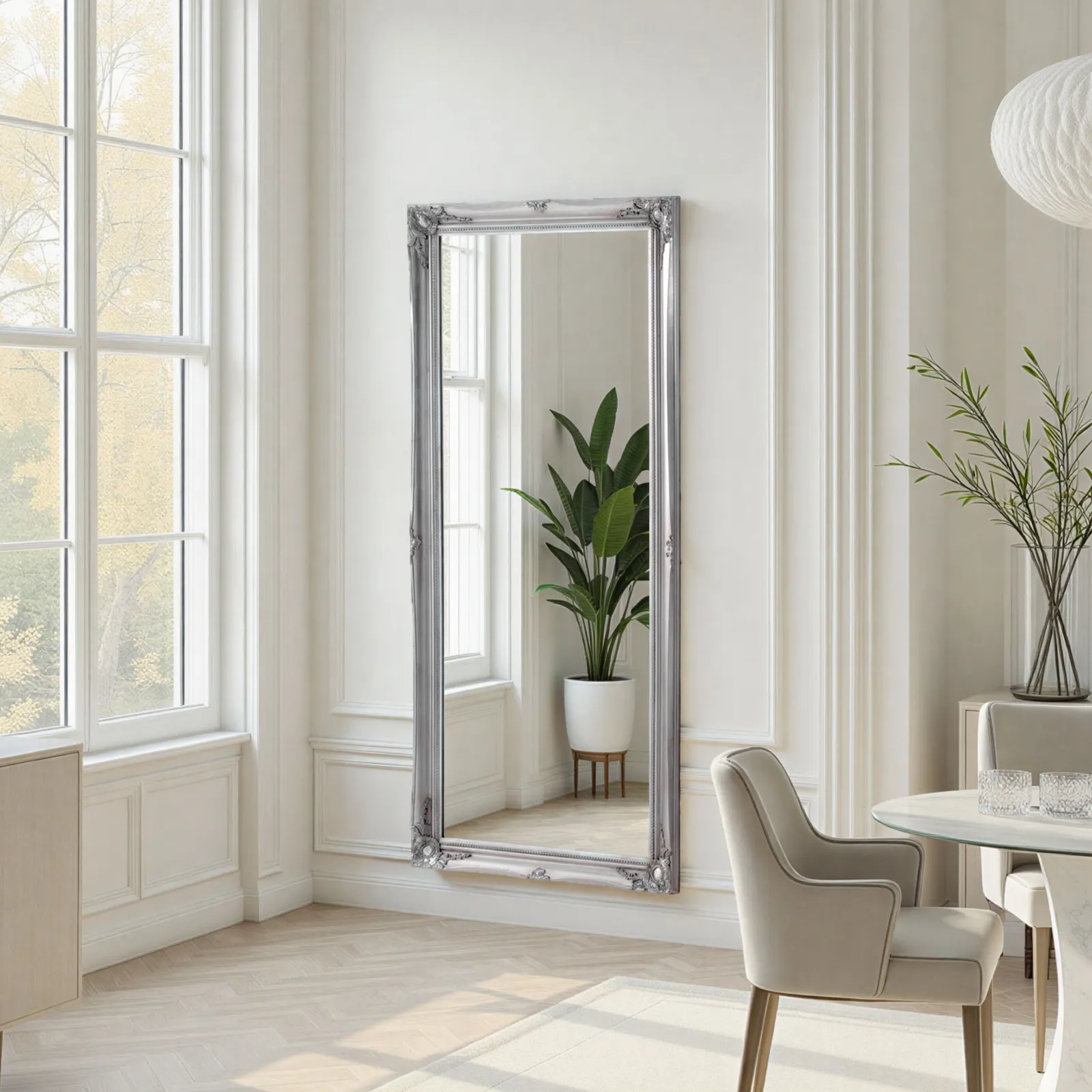 Yearn Mirrors French Style Carved Full Length Mirror Silver 166x75cm 4