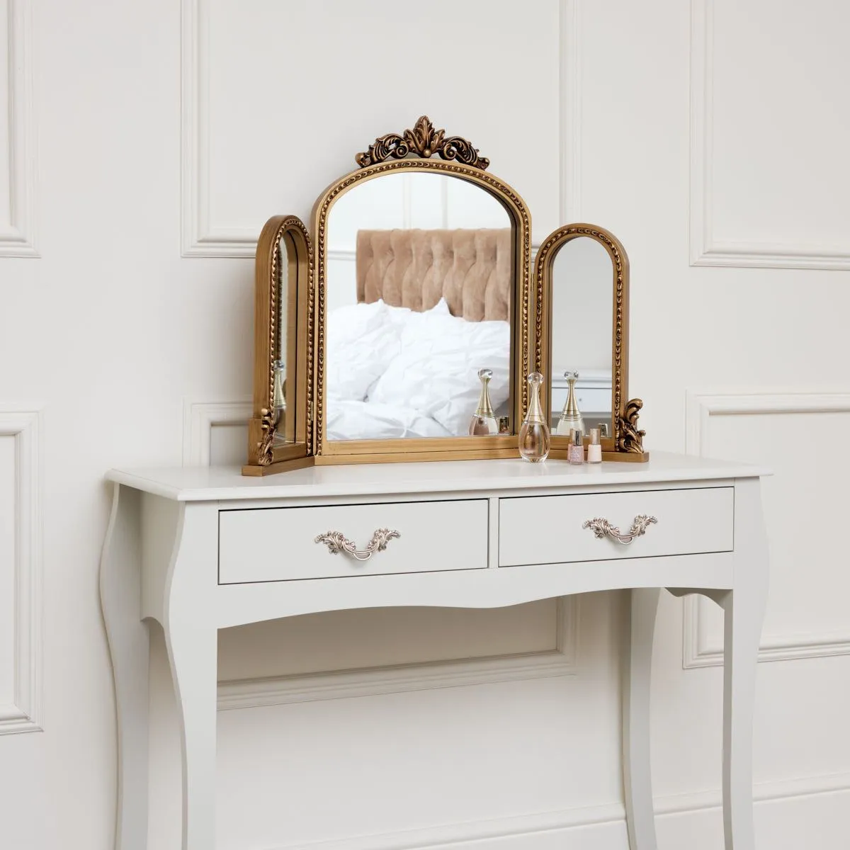 Melody Maison Gold Ornate Arched Triple Dressing Table Mirror 80cm X 56cm 4