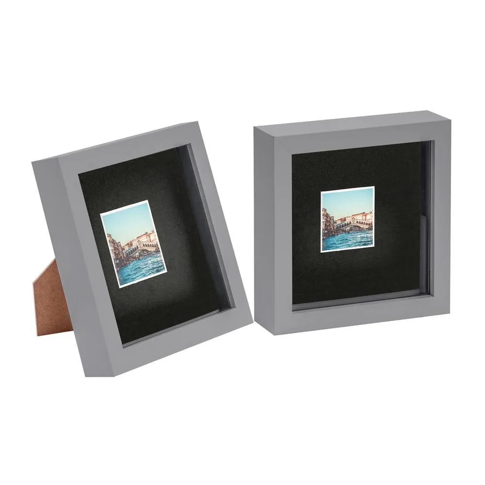 Nicola Spring 3D Box Photo Frames with 2" x 2" Mounts - 6" x 6" - Grey - Pack of 2 in Black 1