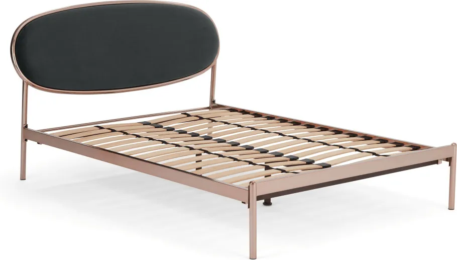 Asare Super King Size Bed, Copper & Midnight Grey Velvet