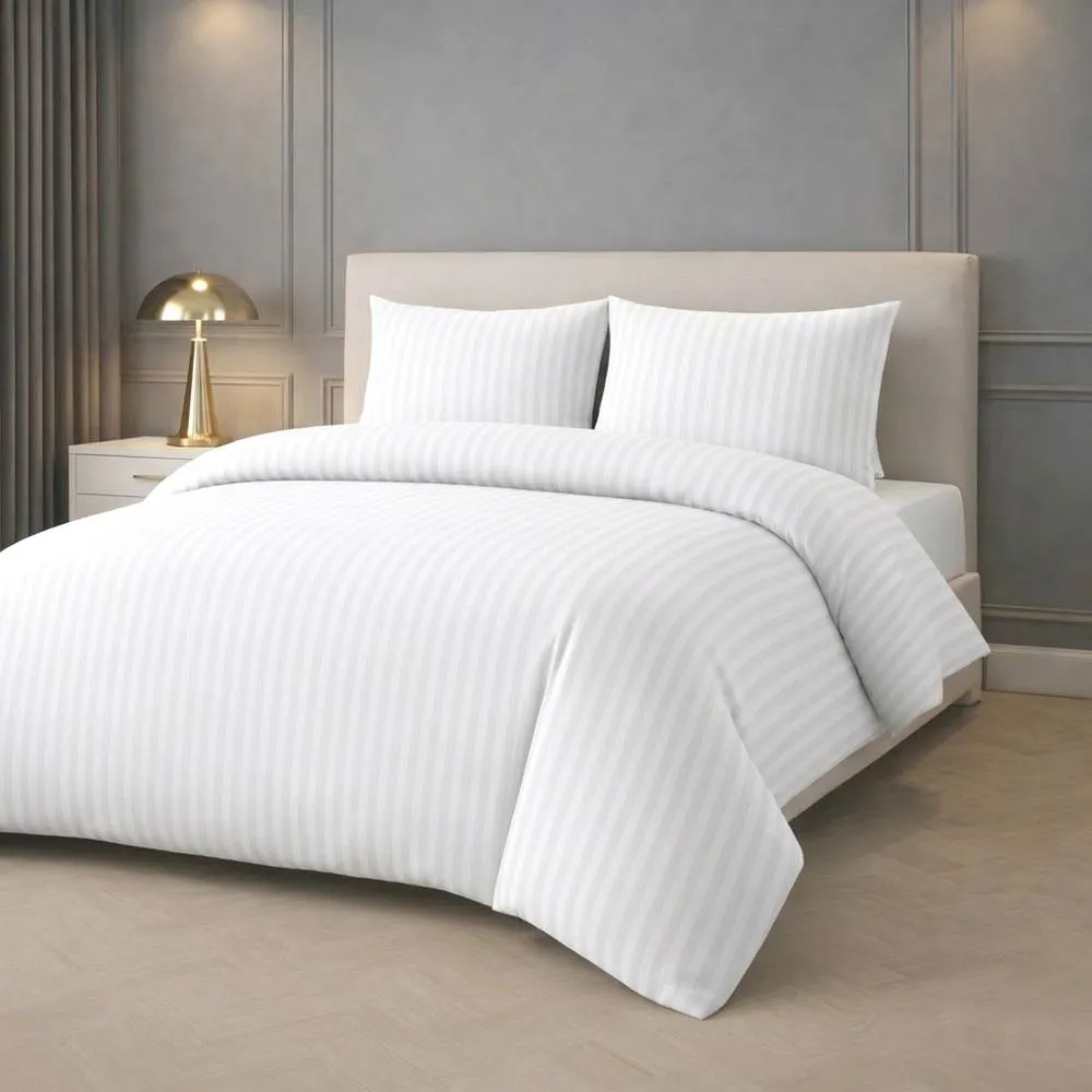 Grace Double Brushed 2 Pack Embossed Stripes Duvet Cover Set in White
