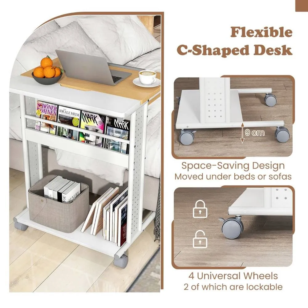 Costway Rolling Portable Desk Laptop Desk Wooden PC Table w/ Tilting Tabletop 6
