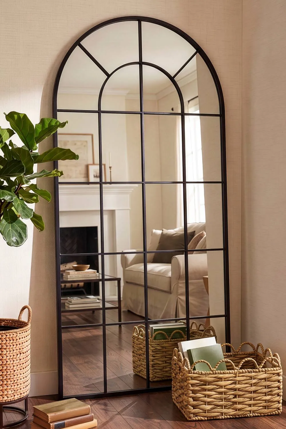 Dibor Black Arched Window Pane Wall Mirror, 220cm x 105cm