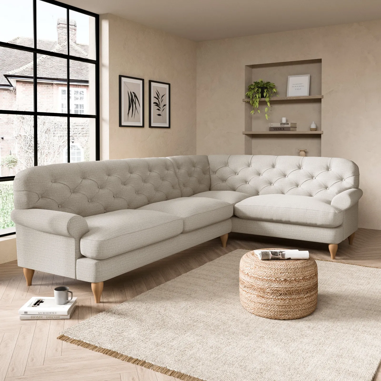 Canterbury Slub Cotton Blend Right Hand Corner Sofa Brown