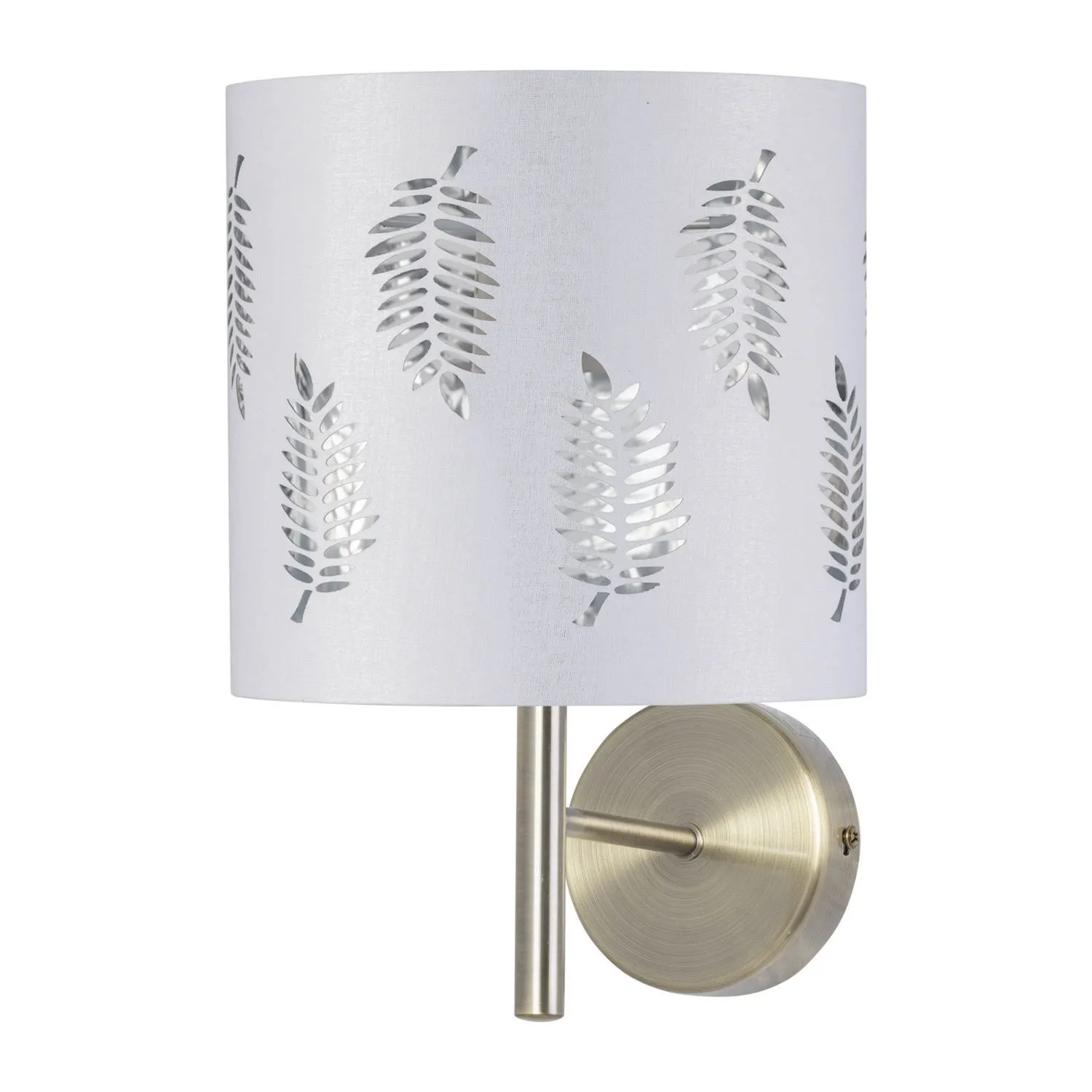 First Choice Lighting Set of 2 Brea - Antique Brass Wall Lights with White Fern Shades in Gold 2