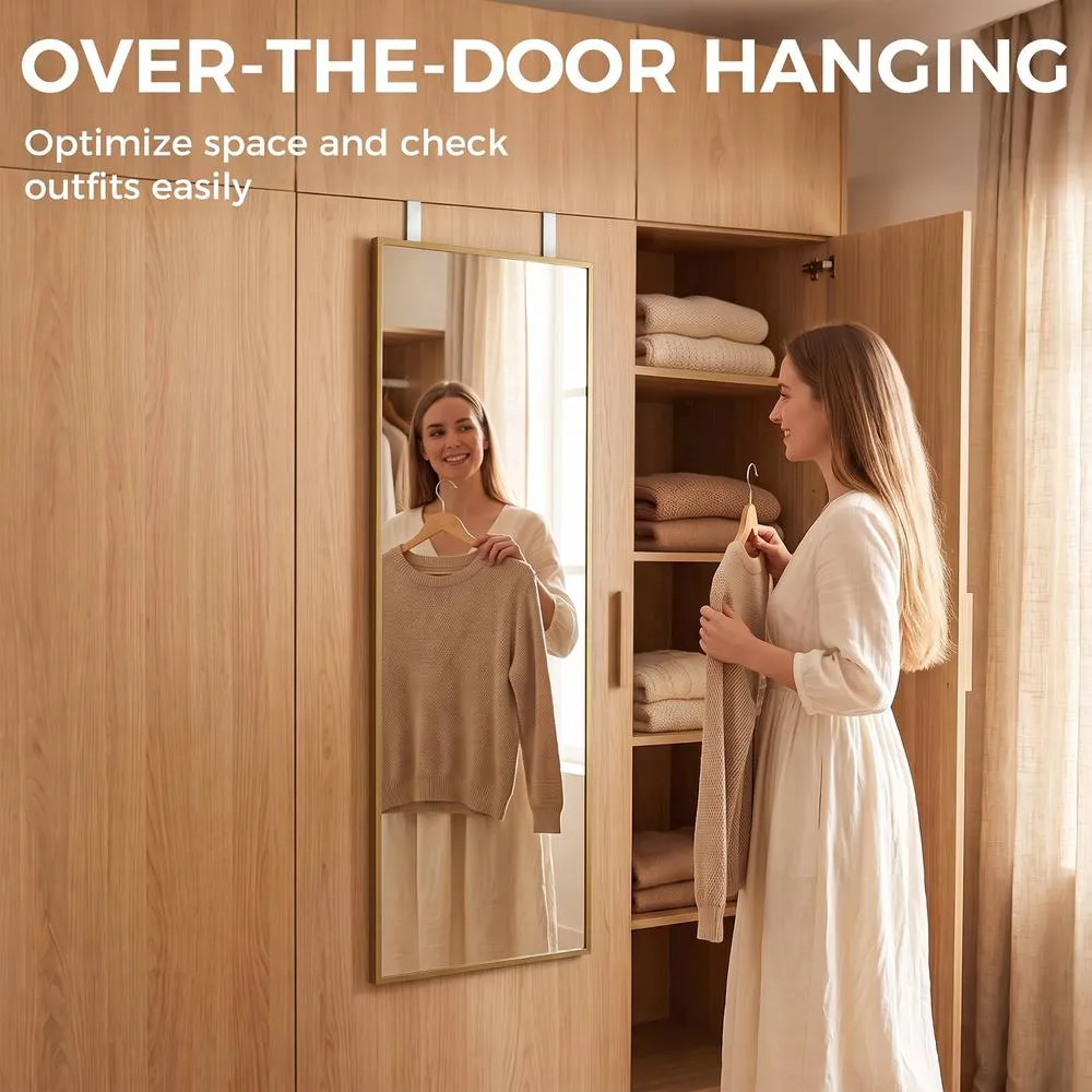 HOMCOM 40 x 110 cm Full Length Wall Mirror with Adjustable Hooks, Gold Tone 4