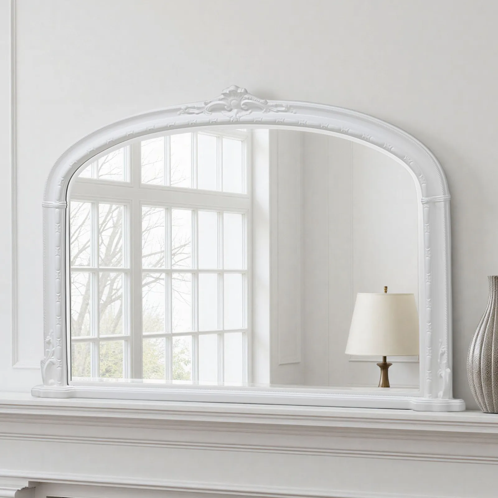 Yearn Mirrors Overmantle Mirror Arched 127(w) x 89cm(h) Victorian Mirror in White 2