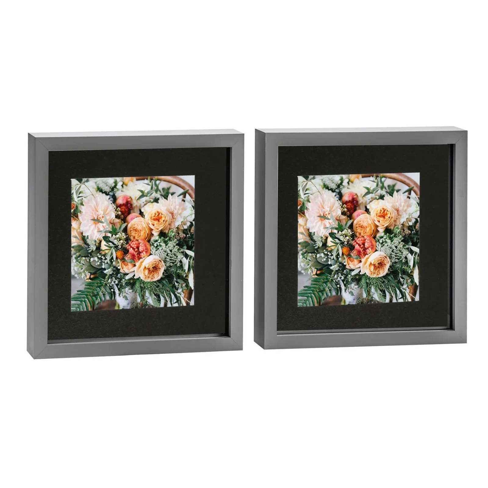Nicola Spring 3D Box Photo Frames - 10 x 10" with 6 x 6" Mount - Grey Mount - Pack of 2
