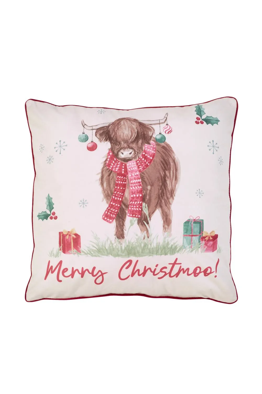 Catherine Lansfield 'Merry Christmoo' Soft Touch Cushion in Natural 3