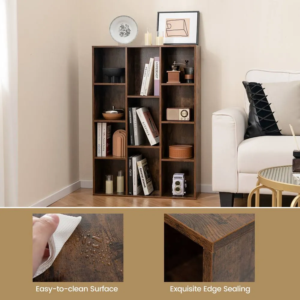 Costway 11 Cubes Bookcase Modern Geometric Bookshelf Book Storage Organizer in Brown 6
