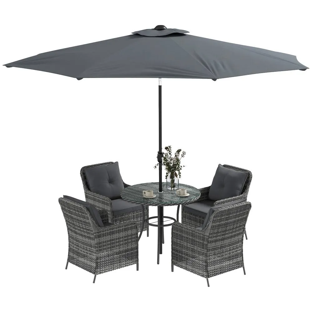 OUTSUNNY Luxury Rattan Garden Dining Set W/ Parasol, Cushions in Mid Grey 2