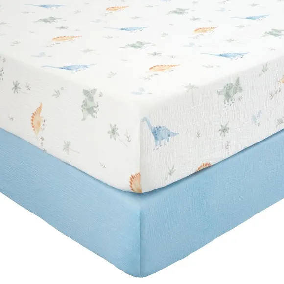Set of 2 Dinosaur Cotton Muslin Fitted Sheets 3