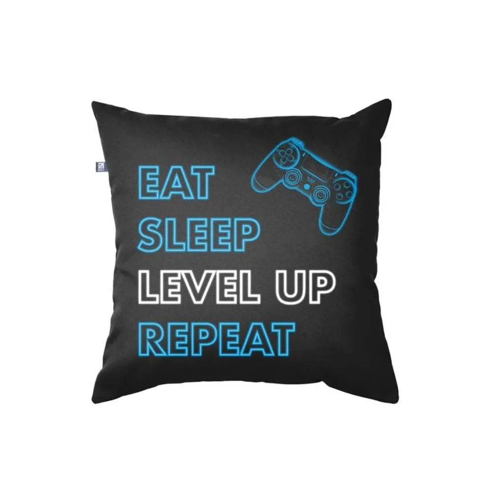 rucomfy Beanbags rucomfy Eat Sleep Level Up Repeat Cushion 45x45cm - Gamer Pillow
