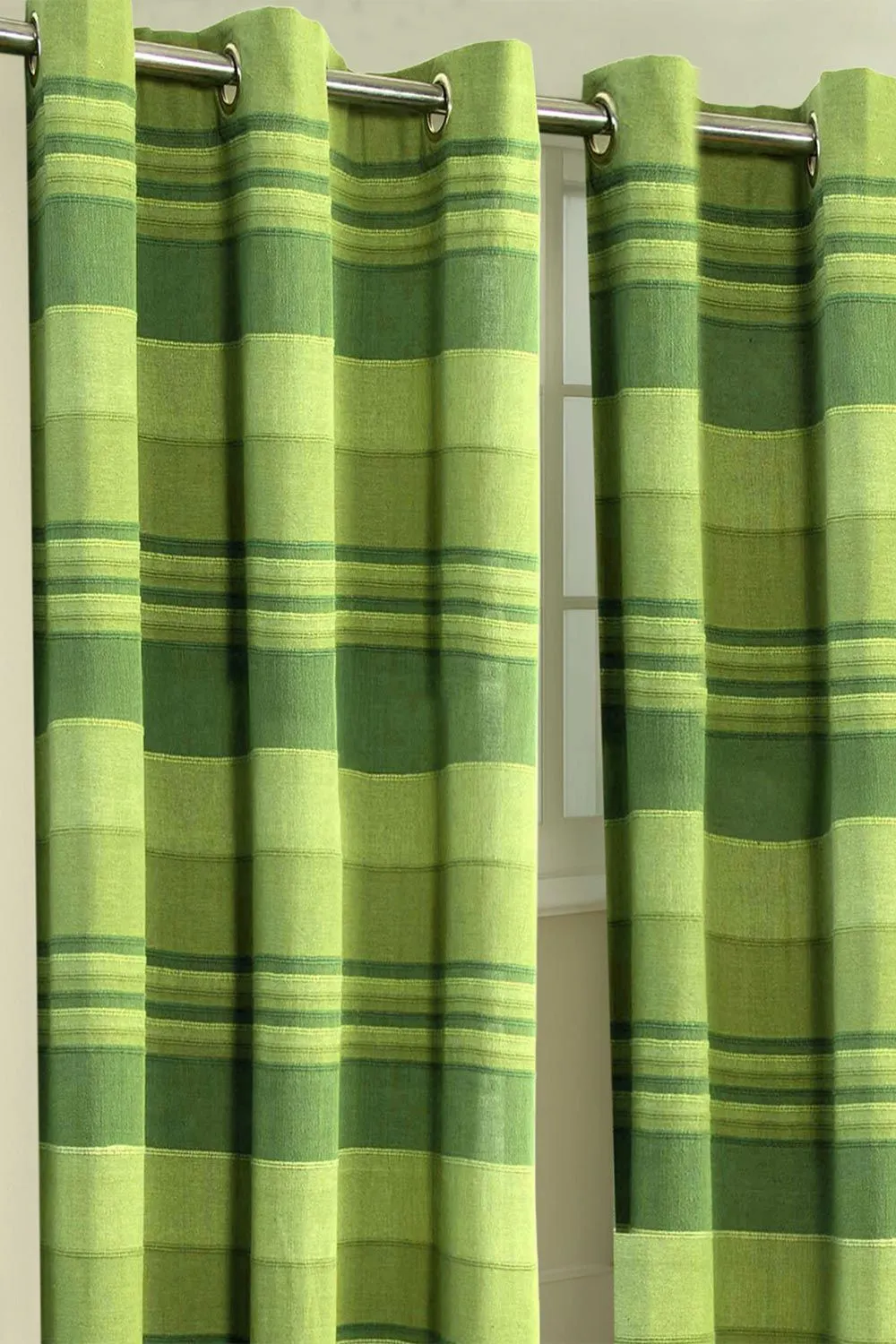 Homescapes Cotton Morocco Striped Curtain Pair in Green 2
