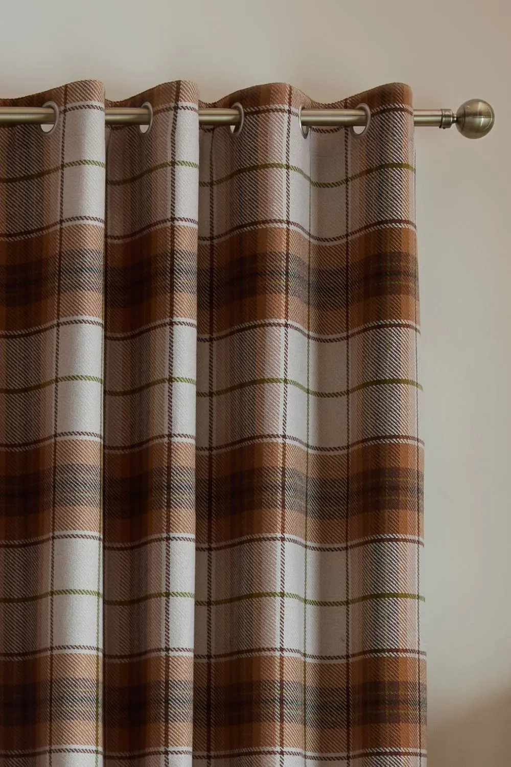 Catherine Lansfield 'Brushed Woven Glencoe Check' Thermal Eyelet Curtains in Terracotta 3