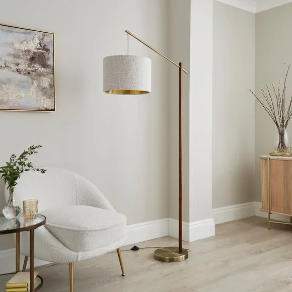 Hazelle Boucle Wooden Arc Floor Lamp