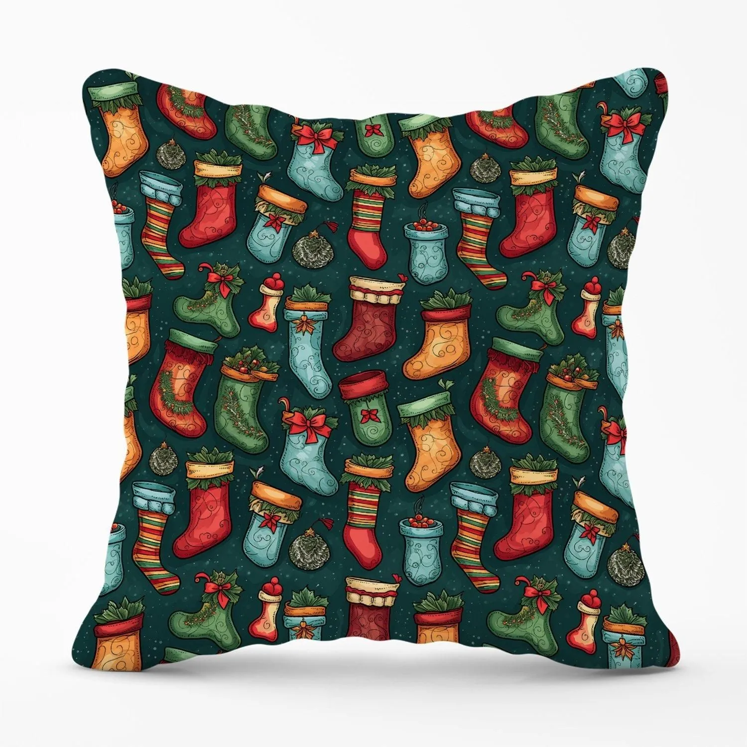 Warren Reed - Designer Christmas Stockings Outdoor Cushion in Green