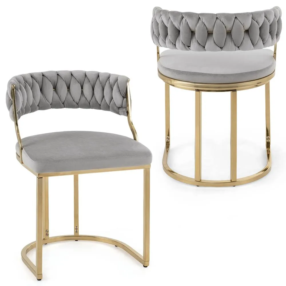 Costway 2PCS Velvet Dining Chairs Modern Woven Upholstered Accent Chairs in Grey