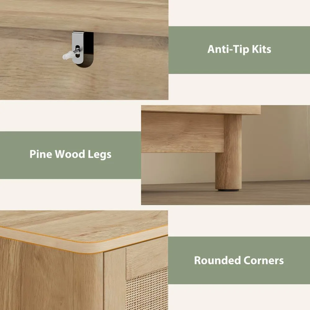 HOMCOM 3 Drawer Chest of Drawers, Wide Storage Unit for Living Room, Oak in Natural 6