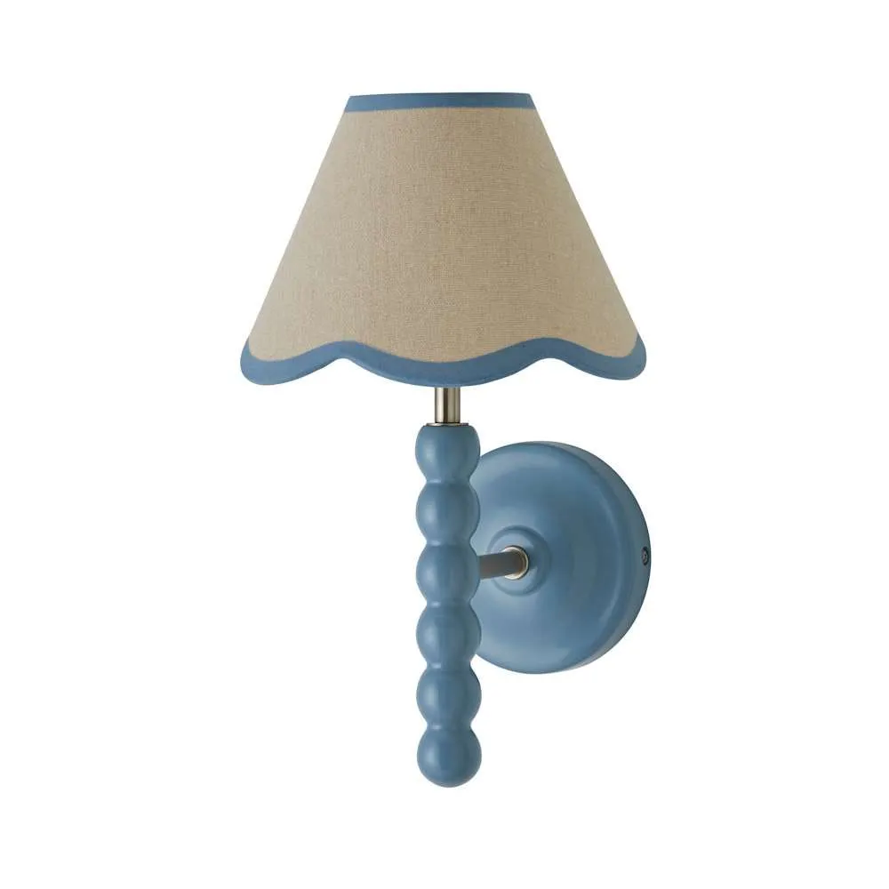 ValueLights Bobbins Powder Blue Bobble Wall Light & Linen Pastel Trim Lamp Shade in Pale Blue 6