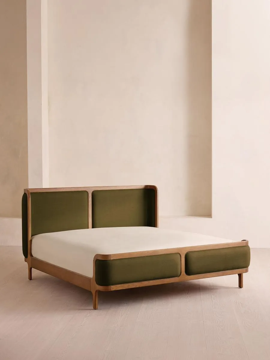 Belsa Bed, Light Oak, Superking, Linen, Olive