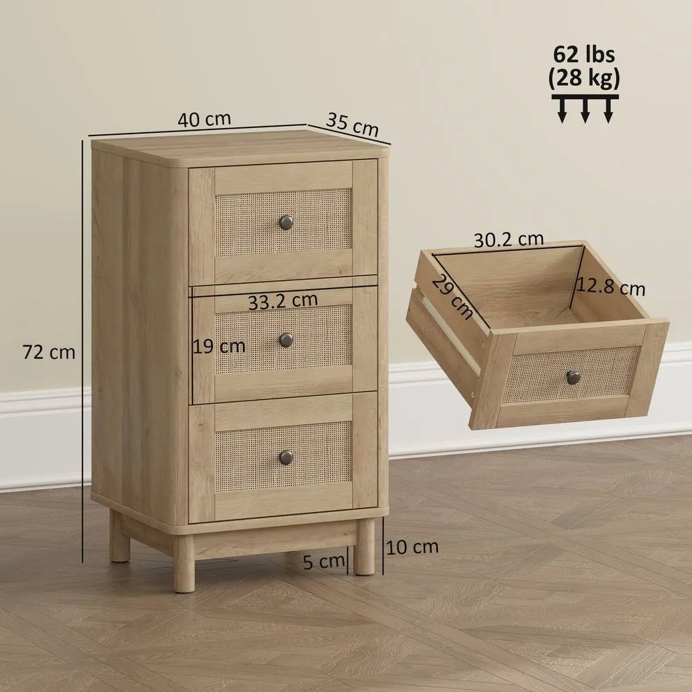 HOMCOM 3 Drawer Chest of Drawers, Storage Unit for Living Room, Oak in Natural 3