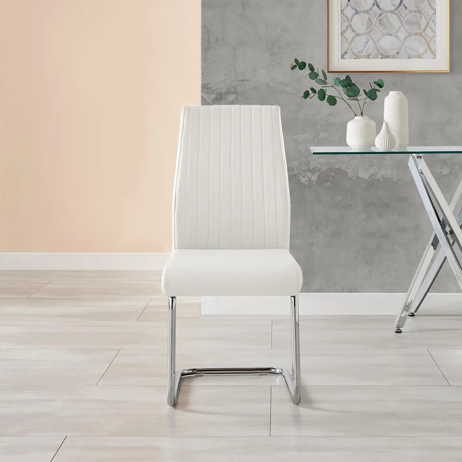 FurnitureboxUK 2x Lorenzo Faux Leather Chrome Dining Chairs in White 5