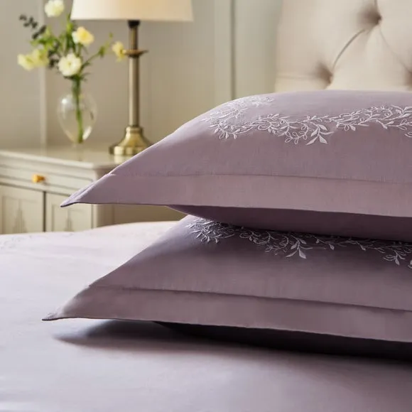 Dorma Camerelle Embroidery 100% Cotton Sateen Oxford Pillowcase Pair 2
