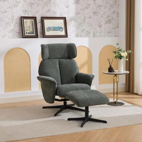 Gretna Chenille Swivel Chair with Footstool