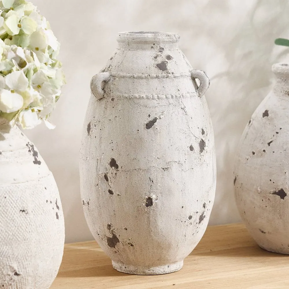 Dibor Distressed Effect Grecian Terracotta Vase Collection in White