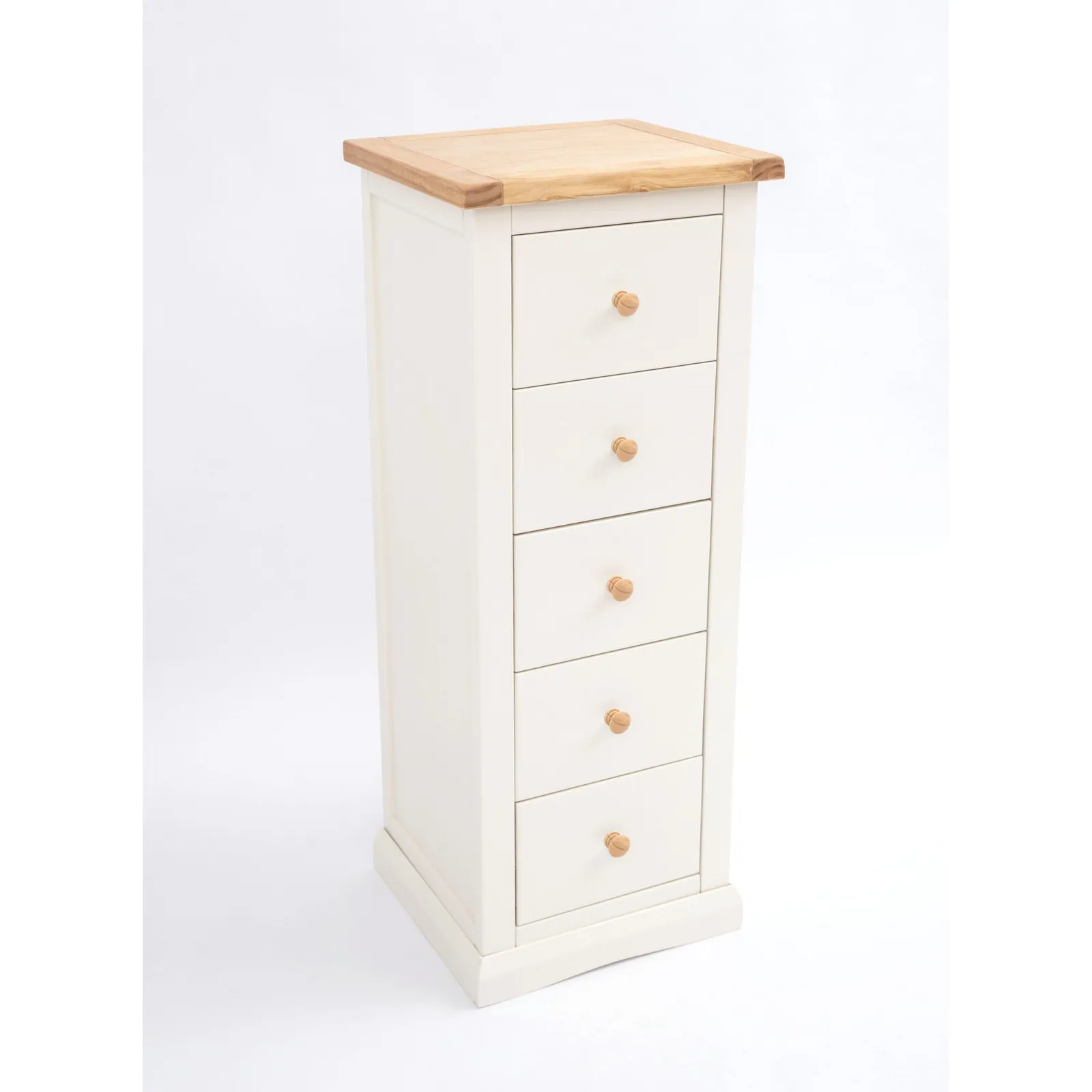 Cabinet Bits Castelli 5 Drawer Narrow Chest of Drawers Wood Knob in Off-White 3
