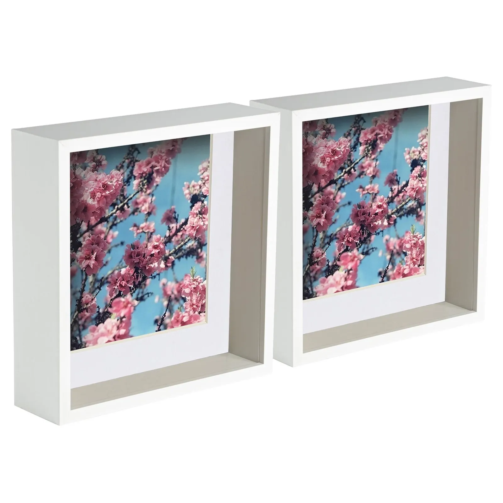 Nicola Spring 3D Deep Box Photo Frames - 8 x 8" with 6 x 6" Mount - White Mount - Pack of 5 1