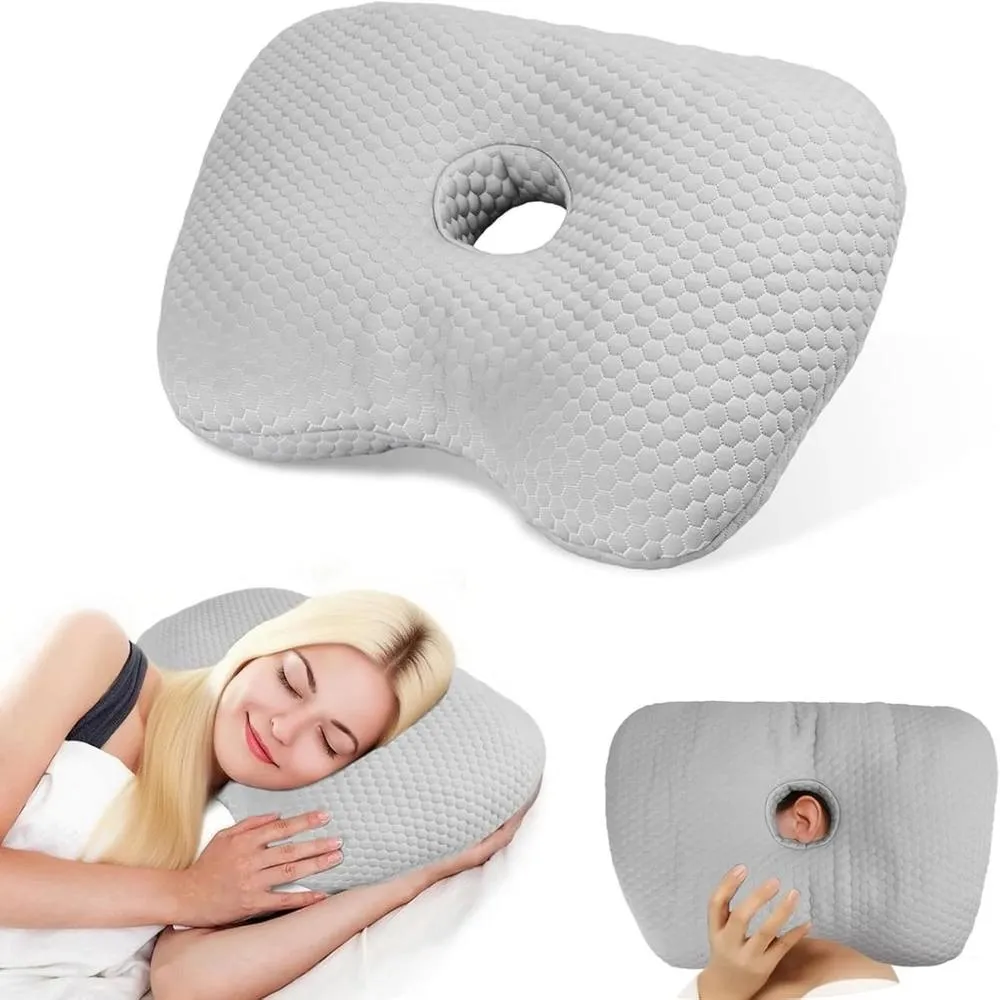 VOGREX Pillow with Ear Hole for Ear Pain Relief for Side Sleepers Ear in Grey