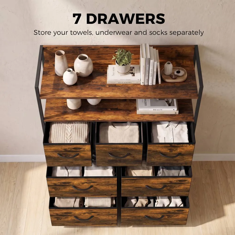 HOMCOM Chest of Drawers, Bedroom Fabric Dresser, Rustic Brown 4