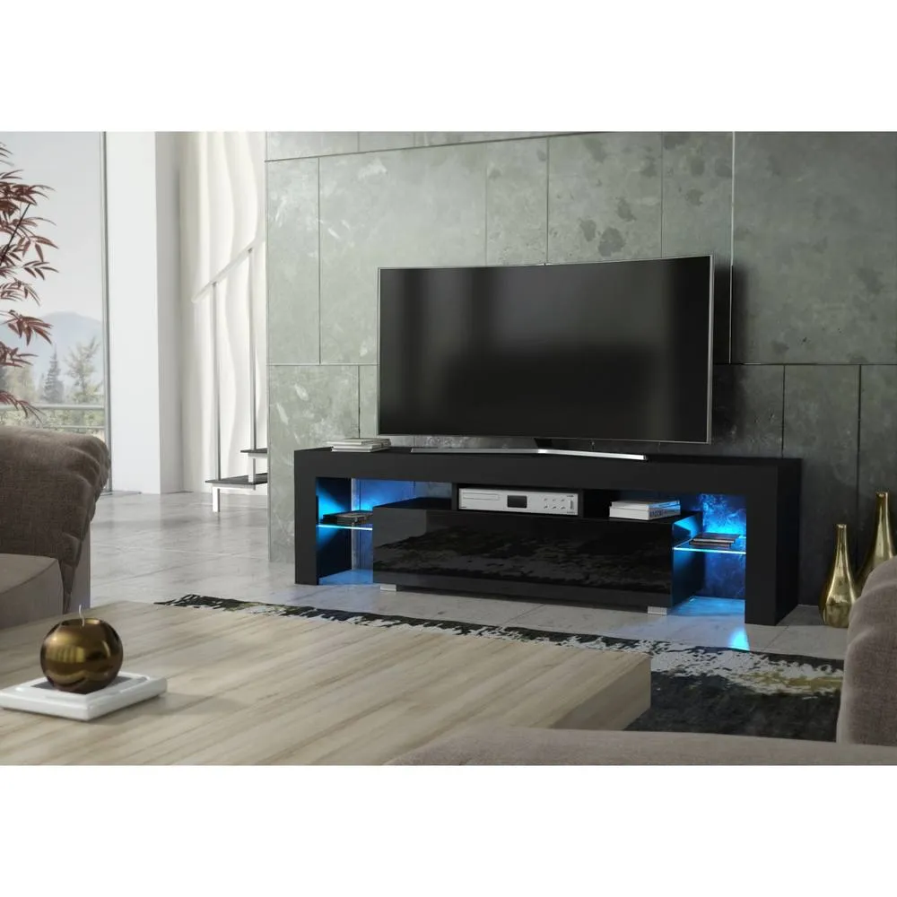 Creative Furniture Aria TV Unit 160cm - Black with Gloss Doors & LED Lights 5